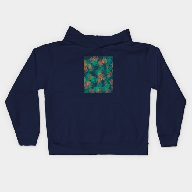 Palm Leave Pattern in Film Grain Effect Kids Hoodie by Heartfeltarts